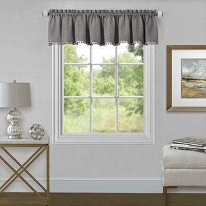 Wallace Window Curtain Pom Pom 52" x 14" Decorative Valance - Linen (Gray